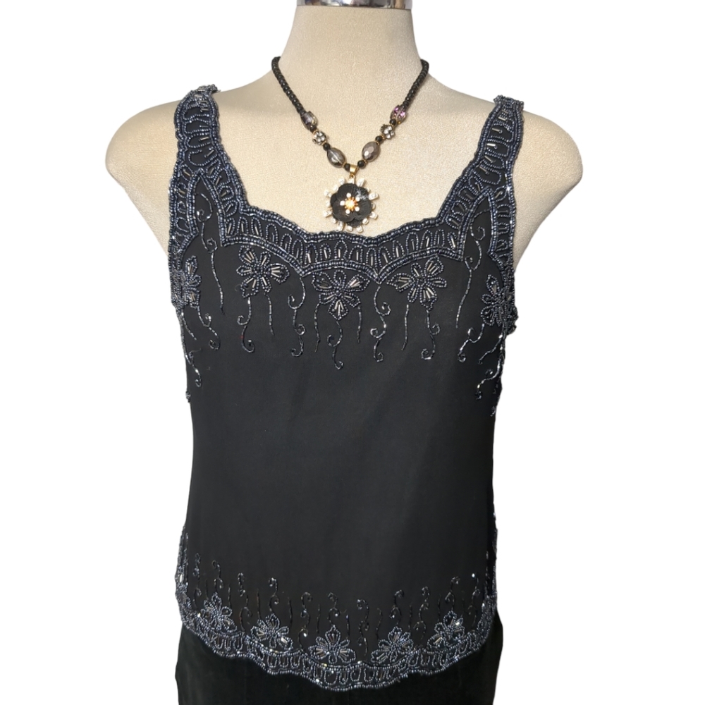 SANPLE Gorgeous Shiny Embellished beaded black top Size M